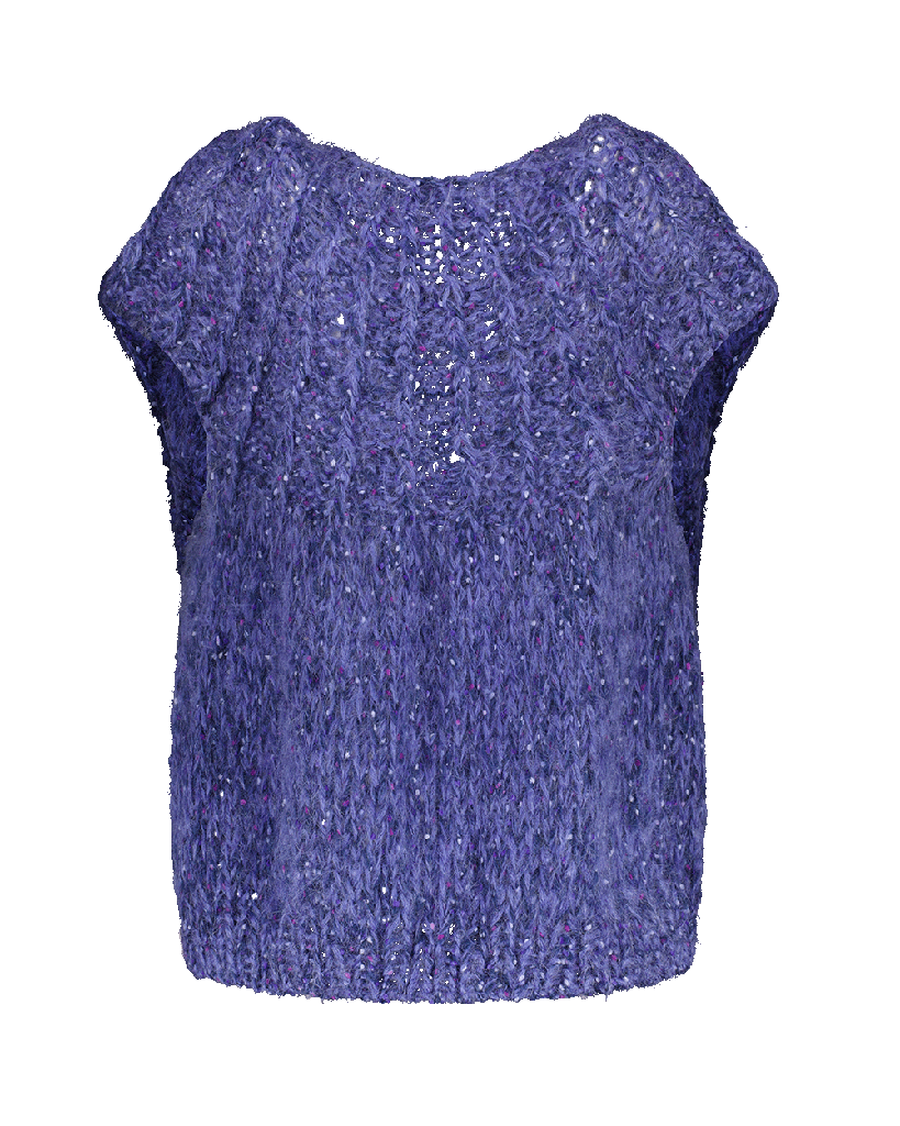 Hana cropped sleeveless cardigan - Mauve blue speckles mohair